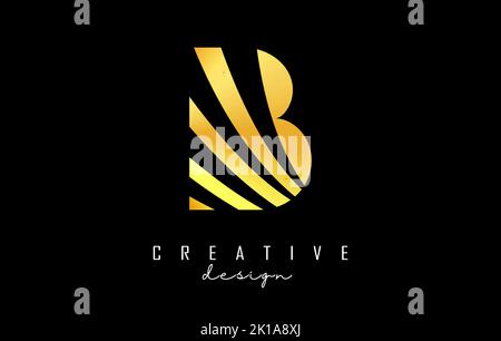 Golden letter B logo with leading lines design. Letter with geometric and creative cuts design. Vector Illustration with letter. Stock Vector
