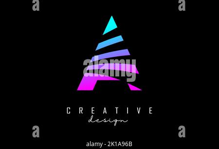 Colorful letterA logo with leading lines design. Letter with geometric and creative cuts design. Vector Illustration with letter. Stock Vector