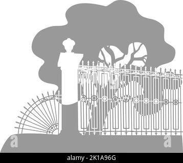 Park metal grating gates with tree. Vector illustration Stock Vector