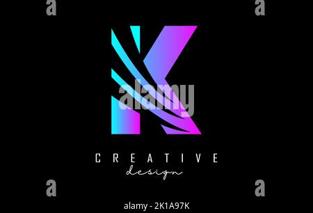 Colorful letter K logo with leading lines and negative space design. Letter with geometric and creative cuts design. Vector Illustration with letter. Stock Vector
