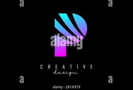 Colorful letter P logo with leading lines and negative space design. Letter with geometric and creative cuts design. Vector Illustration with letter. Stock Vector