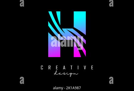 Colorful letter H logo with leading lines and negative space design. Letter with geometric and creative cuts design. Vector Illustration with letter. Stock Vector