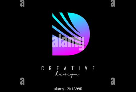 Colorful letter D logo with leading lines and negative space design. Letter with geometric and creative cuts design. Vector Illustration with letter. Stock Vector