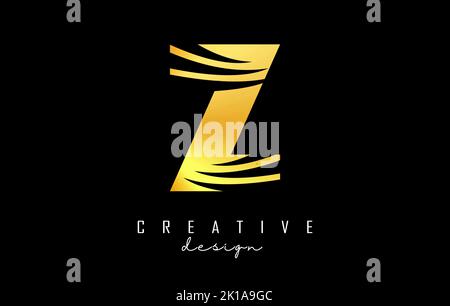 Golden letter Z logo with leading lines and negative space design. Letter with geometric and creative cuts design. Vector Illustration with letter. Stock Vector