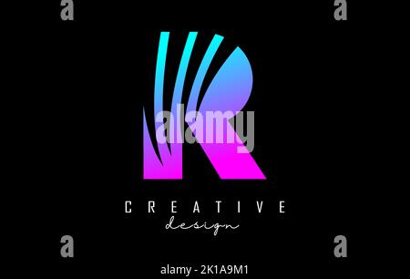 Colorful letter R logo with leading lines and negative space design. Letter with geometric and creative cuts design. Vector Illustration with letter. Stock Vector