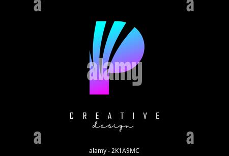 Colorful letter P logo with leading lines and negative space design. Letter with geometric and creative cuts design. Vector Illustration with letter. Stock Vector