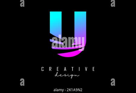 Colorful letter U logo with leading lines and negative space design. Letter with geometric and creative cuts design. Vector Illustration with letter. Stock Vector