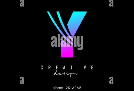 Colorful letter Y logo with leading lines and negative space design. Letter with geometric and creative cuts design. Vector Illustration with letter. Stock Vector