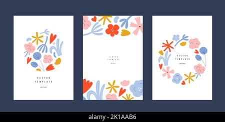 Vertical posters with abstract flower design, contemporary poster templates with copy space, minimalist aesthetic, leaf, floral elements, shapes Stock Vector