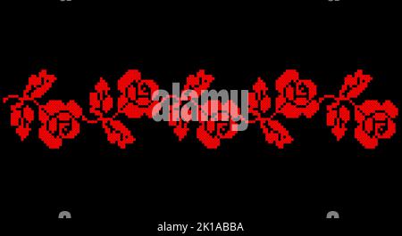 Embroidered good like old handmade cross-stitch ethnic Ukraine pattern. Ukrainian towel ornament, rushnyk called, vector. Stock Vector