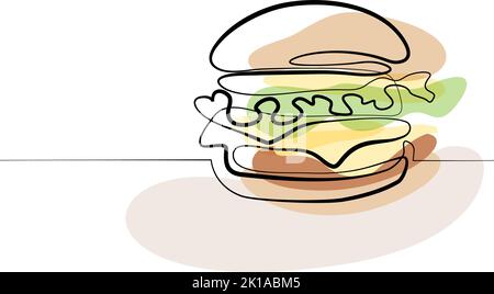 Burger menu simple color. Continuous one line drawing. HamBurger menu. Stock Vector