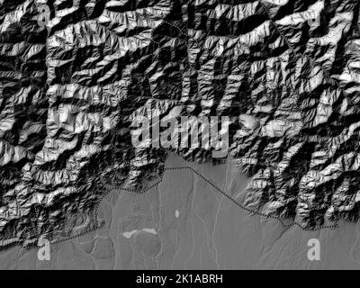 Sarpang, district of Bhutan. Bilevel elevation map with lakes and rivers Stock Photo