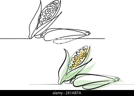Healthy organic corn. Continuous One continuous line drawing. Fresh maize concept. Modern single line graphic style design vector illustration Stock Vector