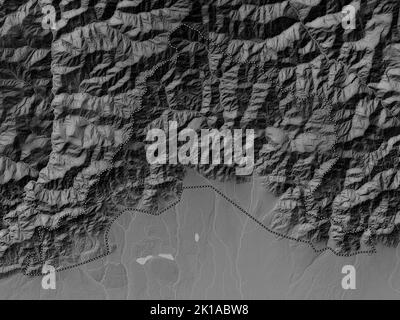 Sarpang, district of Bhutan. Grayscale elevation map with lakes and rivers Stock Photo