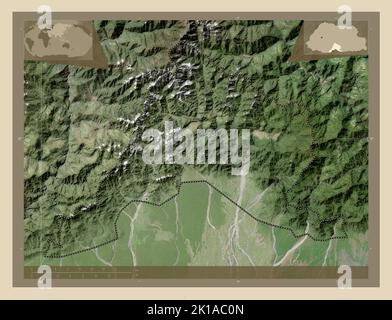 Sarpang, district of Bhutan. High resolution satellite map. Corner auxiliary location maps Stock Photo