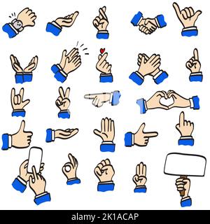 icon set of businessman hand sign illustration vector drawing with black line isolated on white background Stock Vector