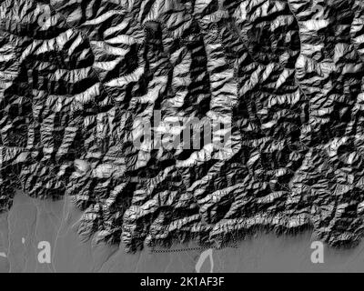 Zhemgang, district of Bhutan. Bilevel elevation map with lakes and rivers Stock Photo