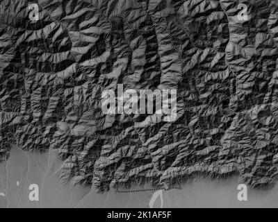 Zhemgang, district of Bhutan. Grayscale elevation map with lakes and rivers Stock Photo