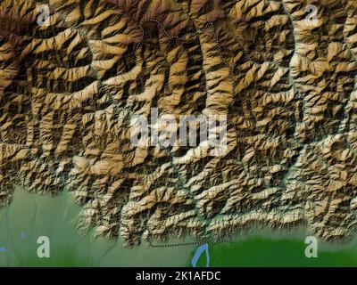 Zhemgang, district of Bhutan. Colored elevation map with lakes and rivers Stock Photo