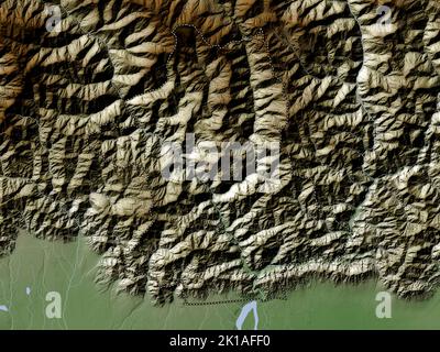 Zhemgang, district of Bhutan. Elevation map colored in wiki style with lakes and rivers Stock Photo