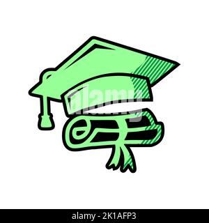 Graduation cap and diploma icon simple vector sign and modern symbol. Graduation cap and diploma vector icon illustration, editable stroke element iso Stock Photo