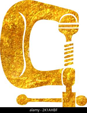 Hand drawn Clamp tool icon in gold foil texture vector illustration Stock Vector