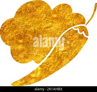 Hand drawn chili characters in gold foil texture vector illustration Stock Vector