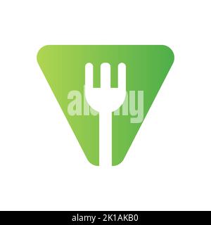 Letter V Restaurant Logo Combined with Fork Icon Vector Template Stock Vector