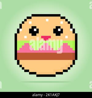 8-bit pixel burger kawaii in vector illustration Stock Vector