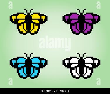 Pixel 8 bit set butterfly. Animal for game assets in vector illustration. Stock Vector
