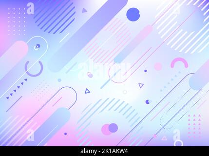 Abstract blue and pink pastel gradient geometric elements pattern memphis retro style holographic background. Vector illustration Stock Vector