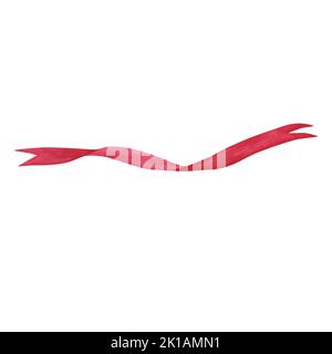 Red silk ribbon isolated on white background. Watercolor hand drawn illustration. Art for design decoration, greeting card, poster Stock Photo