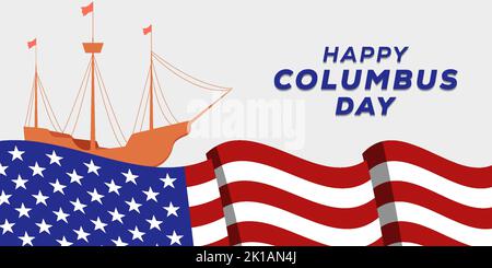 flat design happy columbus day horizontal banner illustration Stock Vector
