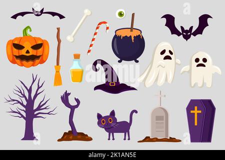 flat halloween elements design collection Stock Vector