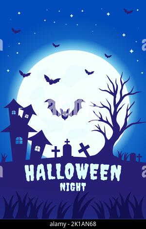spooky halloween night vertical poster banner illustration Stock Vector