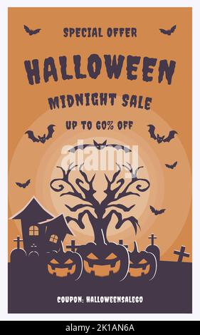 halloween midnight sale vertical banner illustration Stock Vector