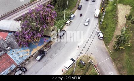 Cameron Highland, Malaysia - Sep 16, 2022 Aerial view of Ringlet road. A highland resort and tourism spot. Stock Photo