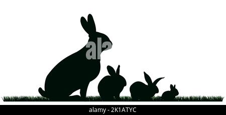 Rabbits are grazing. Picture silhouette. Farm pets. Fur animals. Isolated on white background. Vector Stock Vector