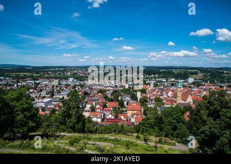 Germany, Panorama view above old town of ravensburg city skyline of the beautiful village in summer with blue sky Stock Photo