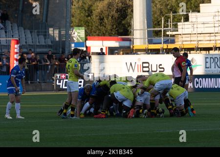 Scrum introduction Pierre Pages during the French championship Pro D2 rugby union match between RC Vannes and US Carcassonne on September16, 2022 at La Rabine stadium in Vannes, France - Photo Damien Kilani / DK Prod / DPPI Stock Photo