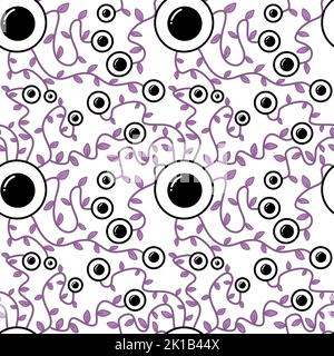 Halloween monsters aliens seamless eyes leaves pattern for wrapping paper and clothes kids print  Stock Photo