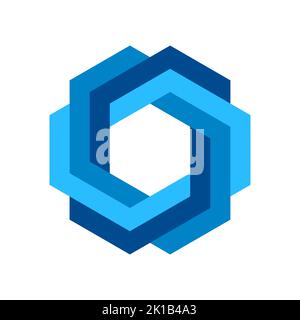 Blue impossible hexagon symbol. Endless geometric figure. Triple hexagonal loop. Business logo template. Infinite shape icon. Blue intertwined polygon Stock Vector