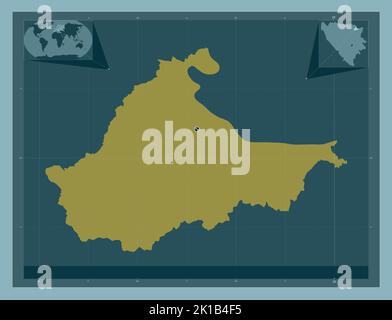 Brcko, district of Bosnia and Herzegovina. Solid color shape. Locations of major cities of the region. Corner auxiliary location maps Stock Photo