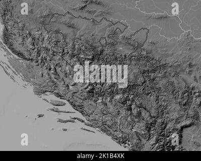 Repuplika Srpska, entity of Bosnia and Herzegovina. Bilevel elevation map with lakes and rivers Stock Photo