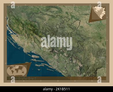 Repuplika Srpska, entity of Bosnia and Herzegovina. Low resolution satellite map. Corner auxiliary location maps Stock Photo