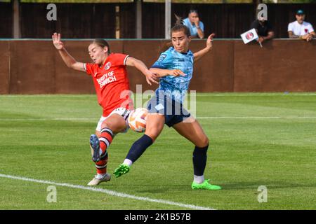 Crayford, UK. 28th Aug, 2022. Crayford, England, August 28th 2022: Jamie-Lee Napier (11 London City Lionesses) and Sophie O'Rourke (21 Charlton Athletic) in action during the Barclays FA Championship game between Charlton Athletic and London City Lionesses at The Oakwood in Crayford, England. (Dylan Clinton/SPP) Credit: SPP Sport Press Photo. /Alamy Live News Stock Photo