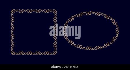 Set with doodle frames, wreaths of branches with leaves. Round, square and oval frames with twigs. Vector framework with branches. Blank templates. Stock Vector