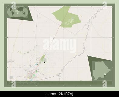 Kgatleng, district of Botswana. Open Street Map. Locations of major cities of the region. Corner auxiliary location maps Stock Photo