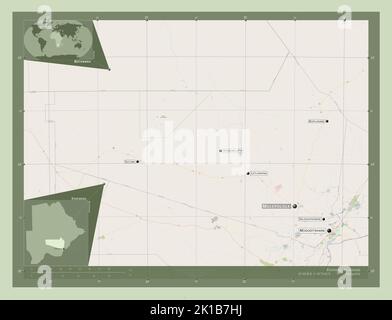 Kweneng, district of Botswana. Open Street Map. Locations and names of major cities of the region. Corner auxiliary location maps Stock Photo