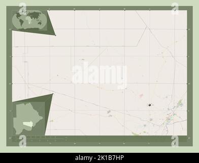 Kweneng, district of Botswana. Open Street Map. Corner auxiliary location maps Stock Photo